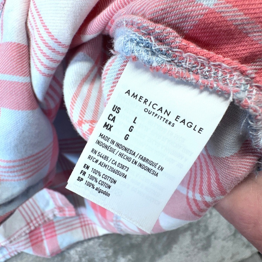 American Eagle Oversized Plaid Shirt Womens XL Pink Blue Cotton Button Down Fall - Picture 14 of 16